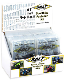 BOLT Sportbike Track Pack 6-piece hardware fastener set for motorcycle fittings, displayed on a white background.