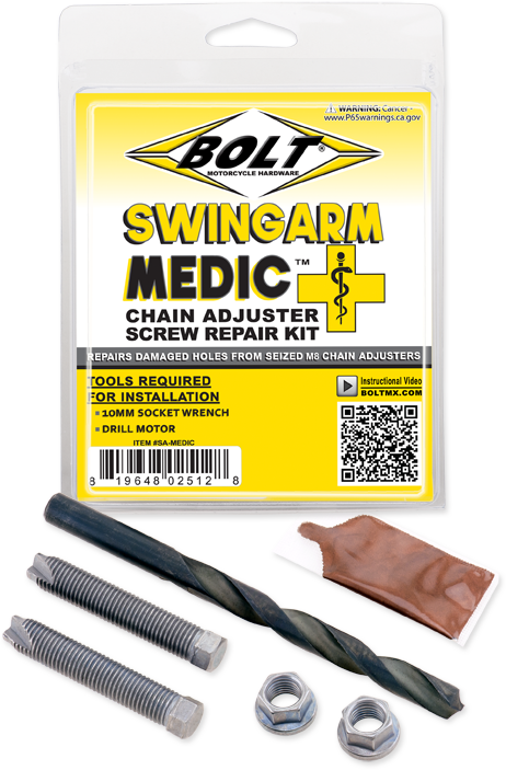BOLT Swingarm Medic Chain Adjuster Repair Kit hardware for motorcycle, includes fasteners and fittings for chain tension adjustment