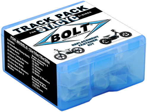 BOLT Track Pack Stacyc hardware and fasteners, including fittings, for bike assembly and maintenance, in a compact pack.