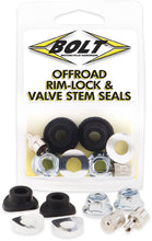 Charger l'image dans la galerie, BOLT Rim Lock and Valve Stem Seals for tires and wheels, showing black rubber seals with branding details