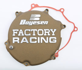 Boyesen Factory Racing Clutch Cover Magnesium for motorcycle, durable and lightweight clutch cover with brand logo visible.
