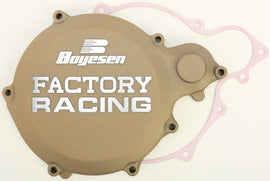 Boyesen Factory Racing Clutch Cover in magnesium for motorcycle, featuring a sleek design and durable construction.