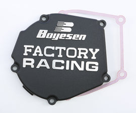 Boyesen Factory Racing Ignition Cover in black, designed for motorcycle ignition systems, with sleek black finish and durable construction.