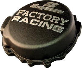 Boyesen Factory Racing Ignition Cover in black, designed for motorcycle engines, featuring a sleek, durable black finish.