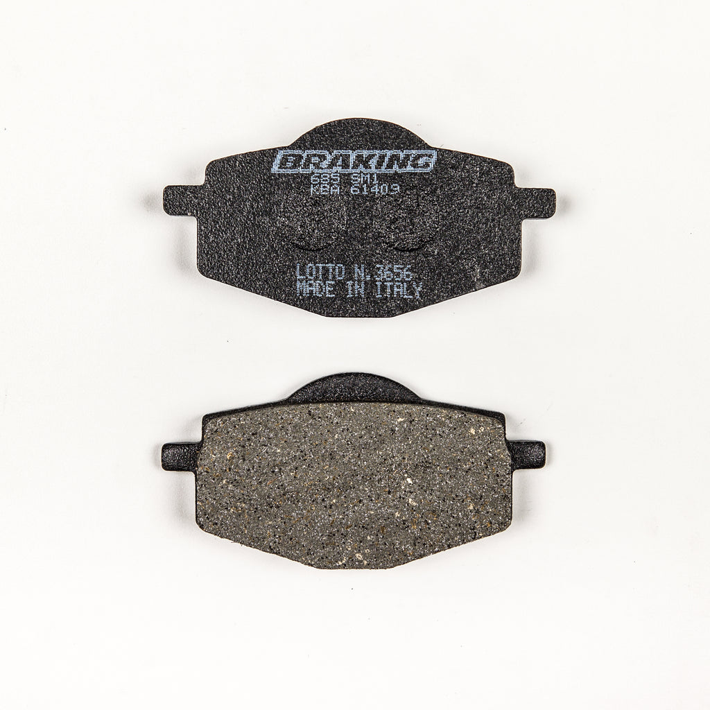 Braking semi-metallic brake pad set 31-685S for vehicle brakes, showing the brake pads with metallic components.