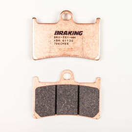 Braking Sintered Sport Brake Pad Set 31-786 for high-performance motorcycle braking system, close-up of pads and metal backing.