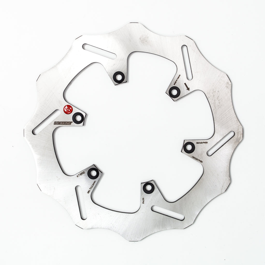 Rear braking rotor from Braking brand with vented design, used for motorcycle braking systems.