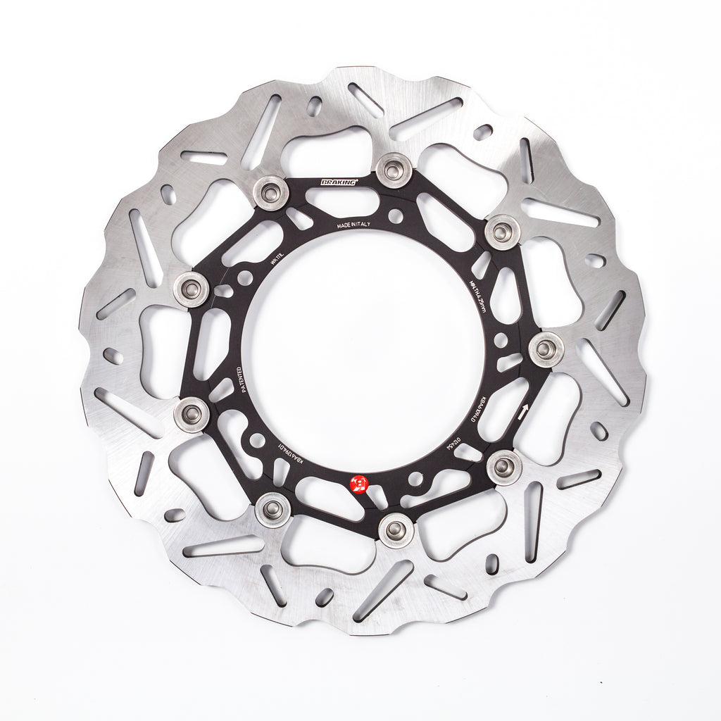 Braking SK2 directional left rotor for brakes, featuring a sleek metal finish and mounting holes for vehicle compatibility.