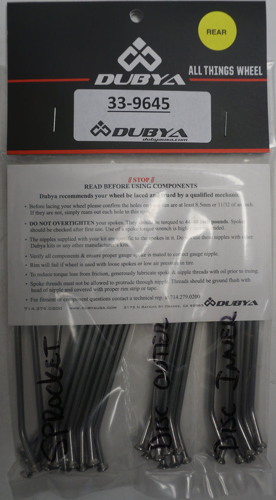 Bulldog 12-inch rear spoke wheel kit showcasing steel spokes and hub components for bicycle wheel assembly.