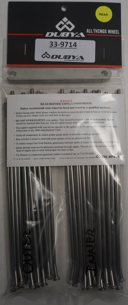 Bulldog 18-inch rear spoke kit for wheels, including spokes and hardware, designed for Bulldog wheel components.