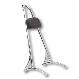 Chrome tall sissy bar with pad from Burly Brand, designed for XL models 2004-2022, featuring a sleek, durable body with comfortable pad.