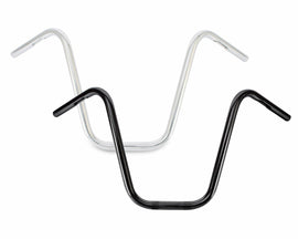 Chrome Burly Brand Narrow 14-inch Apehangers handlebars for motorcycles with 1-inch diameter grips.