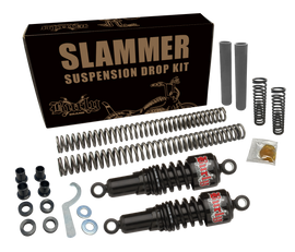 Black Burly Brand Slammer Kit suspension for motorcycles, featuring durable components and a sleek design.