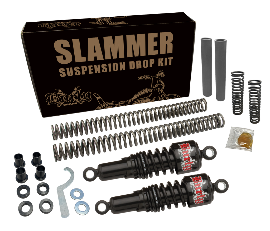 Black Burly Brand Slammer Kit suspension component with detailed metal parts and mounting hardware.