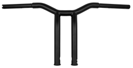 Burly Brand Dominator Raked Bar 12-inch 1.25-inch matte black bike handlebar with curved design and textured finish.
