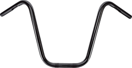 Black 16-inch narrow apehangers by Burly Brand with 1-inch diameter handlebars, designed for motorcycle handlebars.