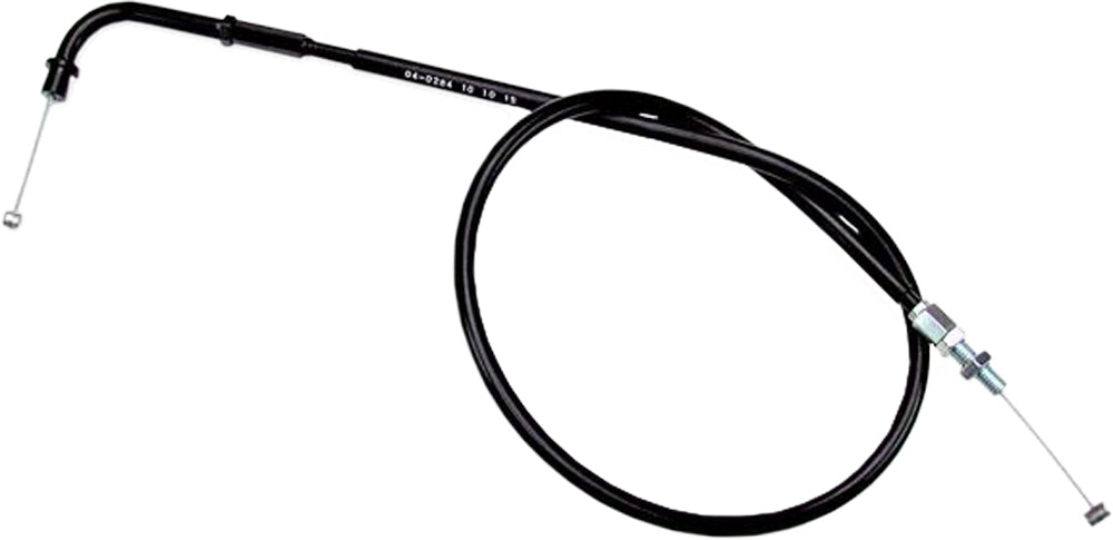 Motion Pro black vinyl throttle pull cable 70-4284 for motorcycle control lines, showing the cable with black vinyl coating and metal fittings.