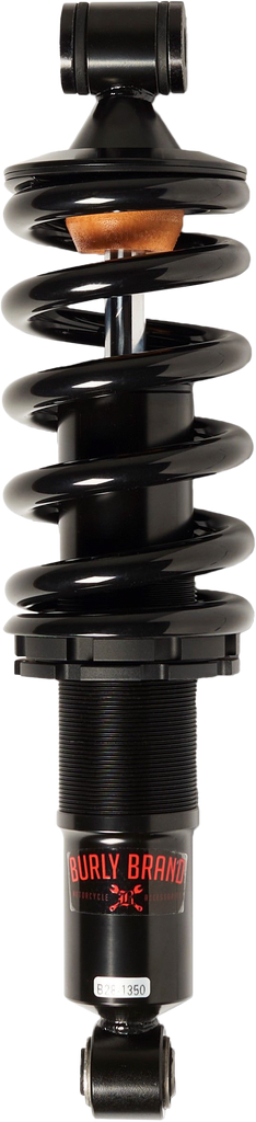 Burly Brand Stiletto Shock 13.5-inch suspension for Softail M8, featuring black coil spring and durable metal components.