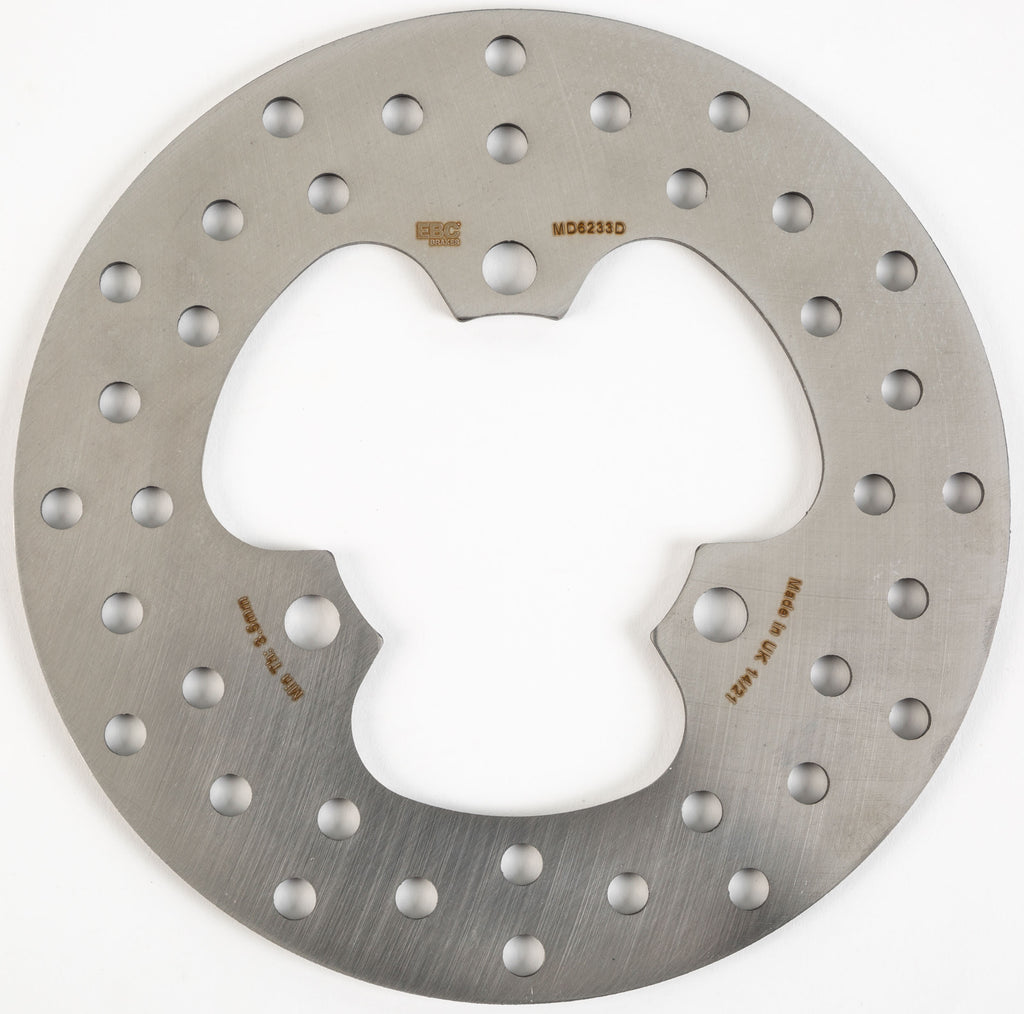 EBC Motorcycle Brakes Standard Rotor 15-6233 showing a silver metal disc with drilled holes for brake cooling and mounting holes