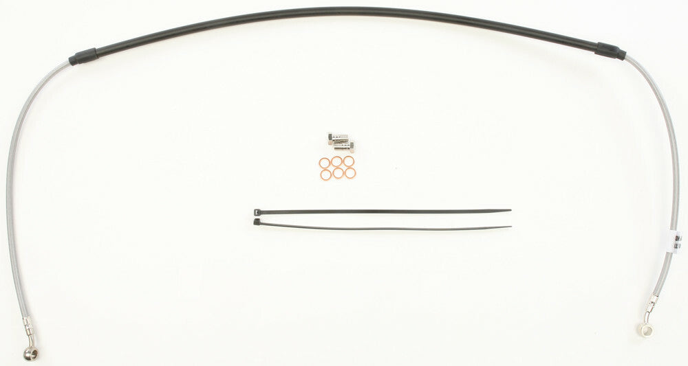 GBRAKES steel front brake line for Yamaha bike, showcasing the durable metal tubing and fittings used in high-performance braking systems.