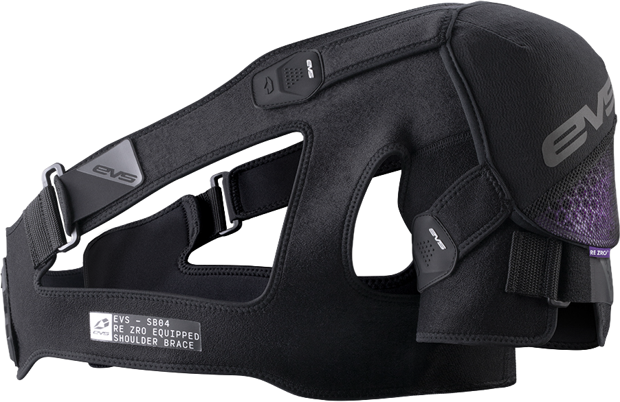 EVS SB04 Pro shoulder brace in black, size large, with Rezro support, shown on a neutral background.
