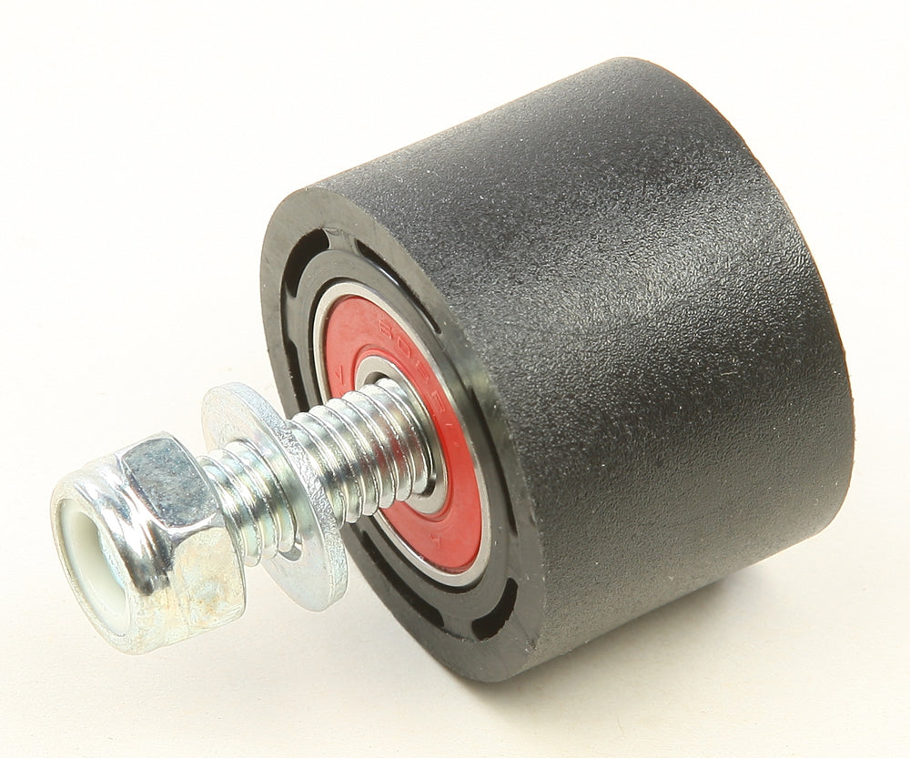 All Balls drive chain roller 22-795008, close-up view showing the black plastic roller with metal core and chain links.