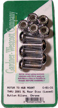 Load image into Gallery viewer, Gardner-Westcott rear brake rotor Allen bolts for 92-up Big Twin laced wheels, showing close-up of bolts on rotor.