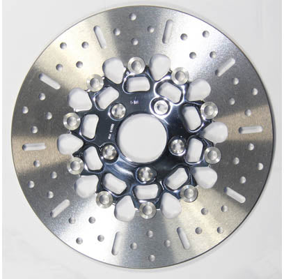 EBC Motorcycle Brakes V-Twin Street Rotor Md518, silver steel disc with drilled holes for improved cooling and performance.