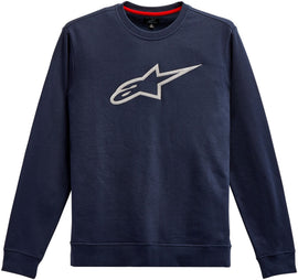 Alpine Star Ageless Crew Fleece in navy and grey, shown in a close-up image of the soft, casual sweatshirt fabric.