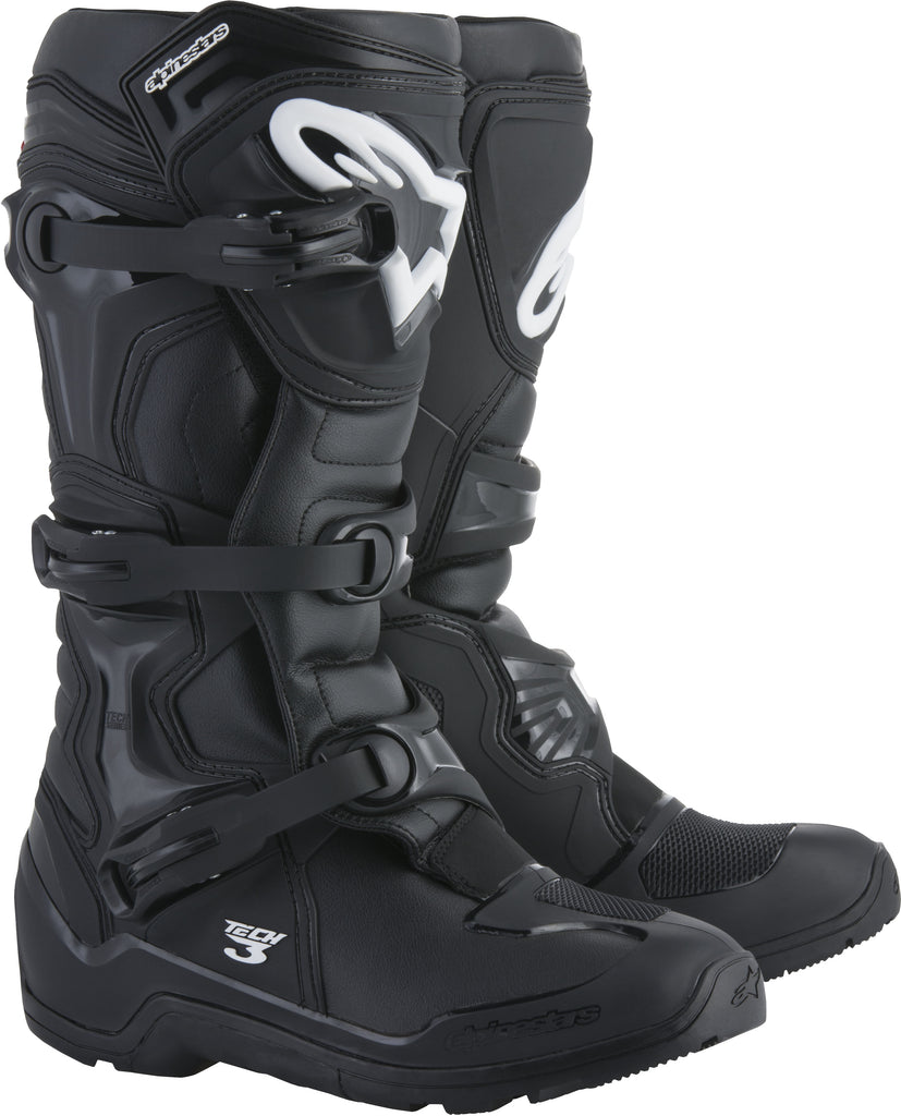 Black Alpine Star Tech 3 Enduro Boots size 11 displayed with rugged design and secure ankle straps.