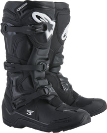 Black Alpine Star Tech 3 Enduro Boots size 7 with sturdy construction and secure straps, designed for off-road riding.