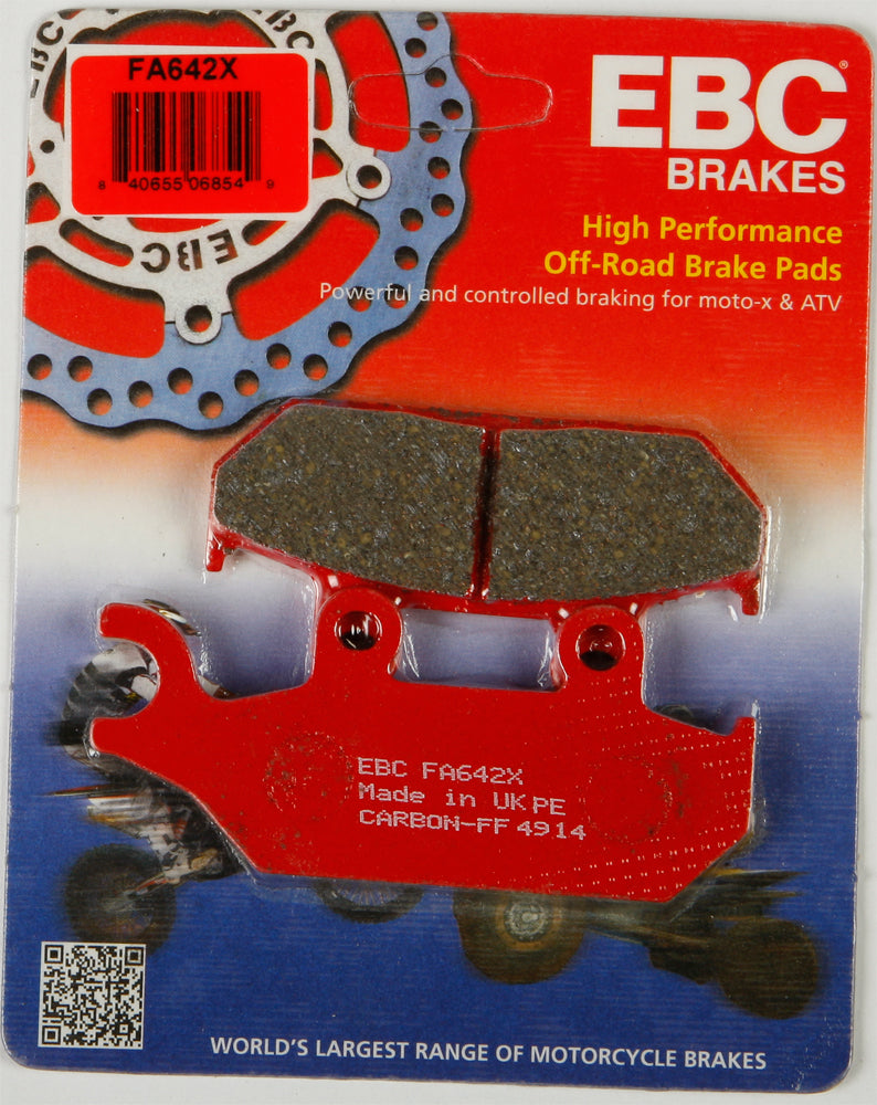EBC Motorcycle Brakes Fa642x Carbon X Series brake pads, black and metallic, designed for high-performance motorcycle braking systems.