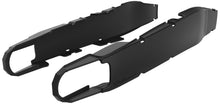 Load image into Gallery viewer, Polisport Plastics black swingarm protectors for motorcycles, showing close-up of durable plastic guards on bike's swingarm.