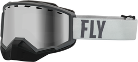 Fly Racing Focus Snow Goggle with Gry/Dark Gry frame, silver mirror and smoke lenses, designed for winter sports eyewear.