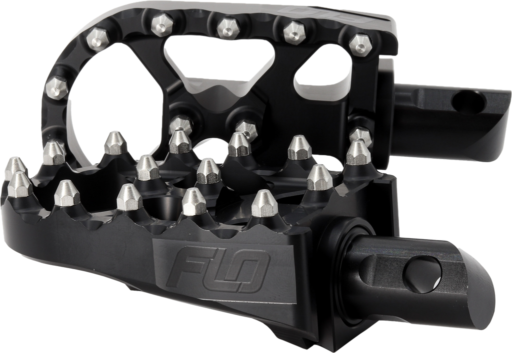 Passenger footpeg for Indian Challenger motorcycle by Flo Motorsports, showing metal construction with mounting hardware.
