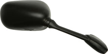 Load image into Gallery viewer, Emgo right black motorcycle mirror with a sleek design and mounting arm, labeled Yam 56-9932, on a neutral background.