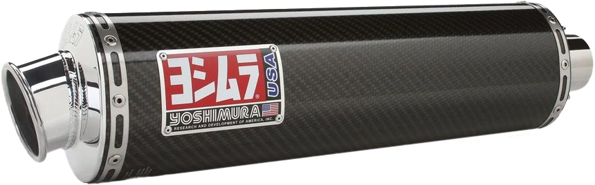 Yoshimura Exhaust Street RS3 bolt-on carbon fiber slip-on for Suzuki motorcycle, showing the sleek exhaust pipe and branding details.