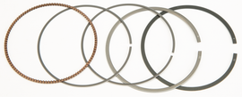 ProX Racing Parts piston rings for 66mm Pro X pistons, showing close-up of rings with detailed surface texture and branding.