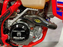P3 Heat Shield for Beta 670-209091 exhaust system, chrome finish with reflective surface and mounting brackets.