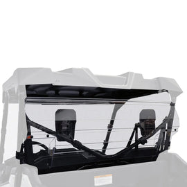 Kolpin Poly Rear Windshield for off-road vehicle, clear plastic with mounting brackets, designed for durability and protection.