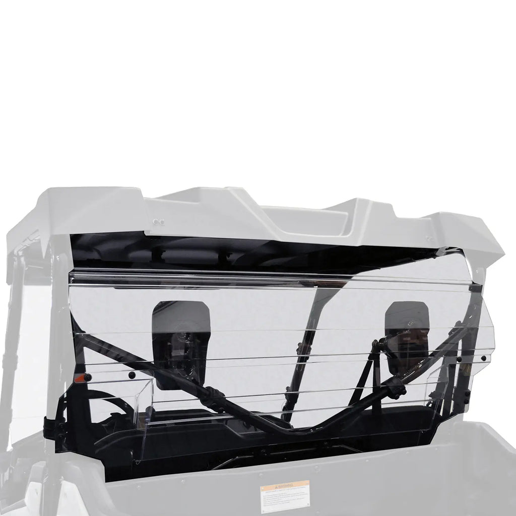 Kolpin Poly Rear Windshield for off-road vehicles, shown installed on a vehicle with a clear view of the windshield's poly material and design