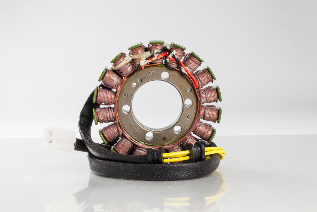 Ricks Motorsport Electric Stator 27-21109 electrical component with windings and mounting points for motorcycle engine repair.