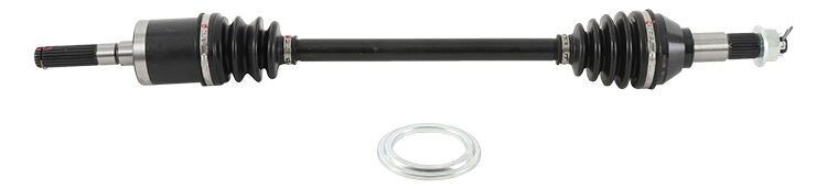All Balls 8 Ball Extreme Axle Front 531-1215 showing a close-up of the black metal axle with branding details