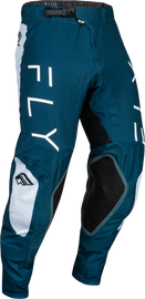 Fly Racing Evolution DST pants in navy and white, size 34, featuring durable motorcycle racing gear with reinforced panels.