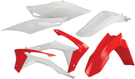 Red Acerbis plastic kit with various molded pieces, designed for motorcycle or off-road vehicle customization.