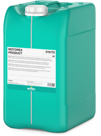 Motorex Cross Power 2T 20L chemical container, high-performance engine oil for 2-stroke motors, with label and cap visible.