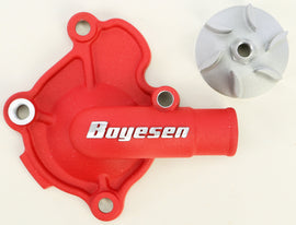 Boyesen Honda CRF250 water pump cover and impeller kit in red, showing the cover with impeller components installed.