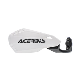 Acerbis Firstmoto MX handguard mounted on a motorcycle handlebar, with black protective shield and mounting hardware visible.