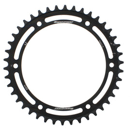 Supersprox steel rear sprocket with 42 teeth for 530 chain, black tri design, on-road motorcycle part, durable and high-performance.