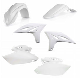 Acerbis white plastic kit with various molded plastic parts for motorcycle or off-road vehicle repair and customization.
